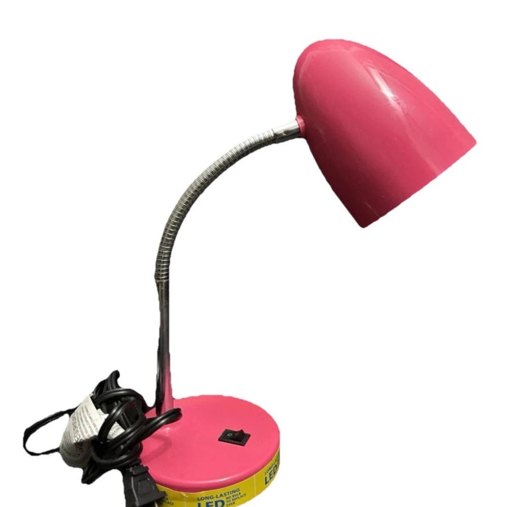 LED Desk Lamp AC Outlet adjustable neck Pink No Bulb Energy Efficient